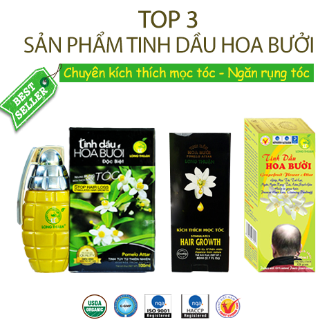 Top sản phẩm mọc tóc kể cả hói lâu năm hói di truyền. Tinh dầu hoa bưởi Long Thuận có 3 loại đặc trị hiệu quả cực cao. 
