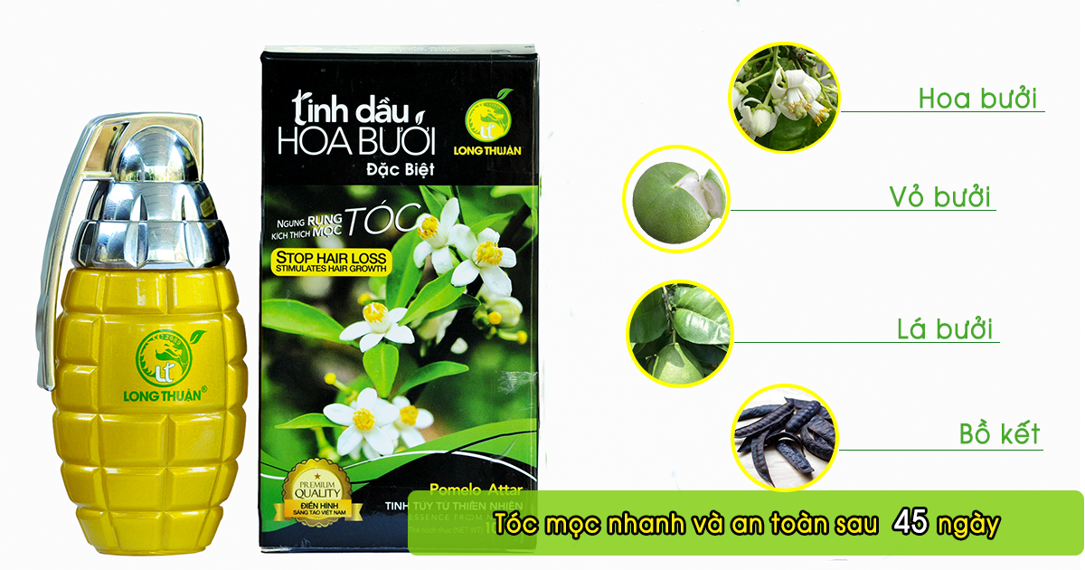 Tinh dầu hoa bưởi Long Thuận ngăn ngừa rụng tóc, kích tóc mọc dày